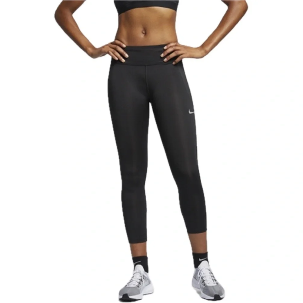 Nike Fast Dri-FIT Crop Leggings XS Black Mid Rise Athletic Running NWT